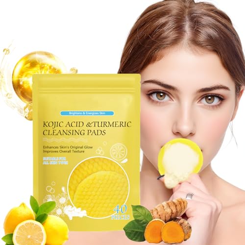 Pads Detergenti al Curcuma e Acido Kojico per il Viso 40 Pezzi, Dischetti Esfolianti Idratanti e Bilancianti Olio e Acqua, Pulizia Profonda e Peeling Delicato per Pelle Normale e Mista