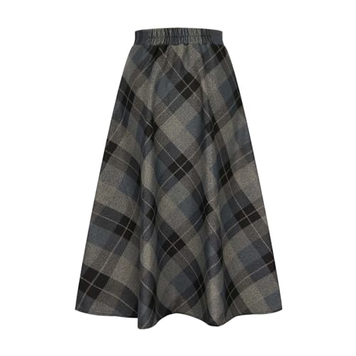 Womens Fall Winter High Waist A-Line Pleated Wool Midi Length Skirt A-Line Plaid Vintage Dressy Elegant Maxi Skirts3