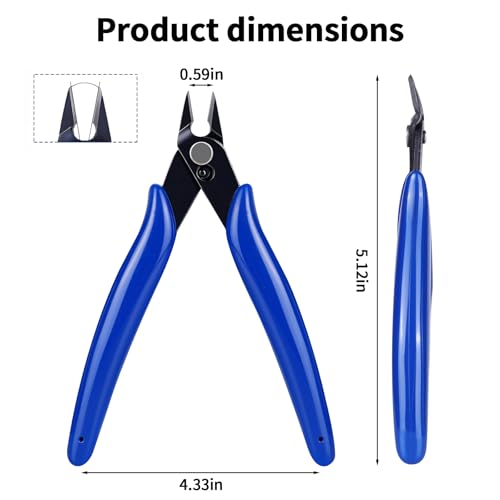 Image of Micro Wire Cutter 5-inch,Precision Flush Cut Nippers,Small Side Cutting Pliers for Jewelry,Electronics,3D Printing,Plastic Models,Blue