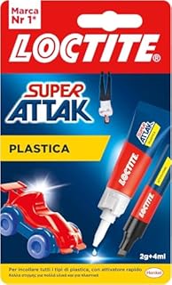 Loctite Super Attak Plastica, Colla per plastica istantanea, Adesivo liquido trasparente specifico per tutti i tipi di plastica, Colla cianoacrilica con attivatore, 2g+4ml