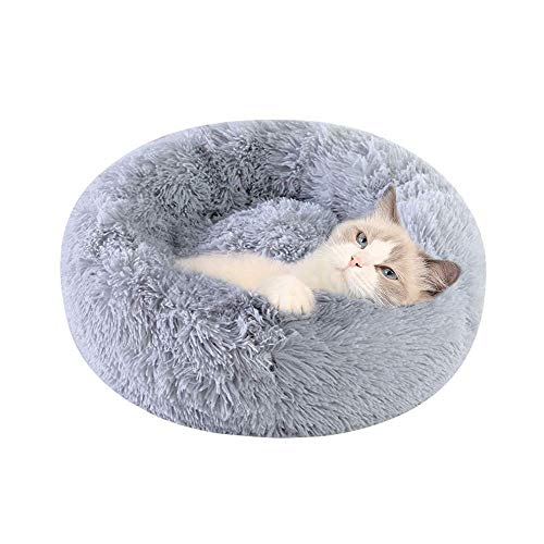 Cama para Gatos y Perros Suave Cama de Gato Redondo antiestres Cojín Lavable Invierno de Felpa Diámetro 40cm para Gatos pequeños Gris Cover