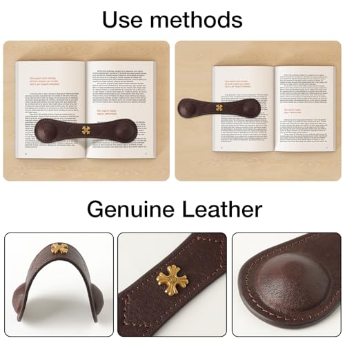 Image of Book Weight Page Holder Heavy Genuine Leather Book Open Holder for Men Women Cookbook Weighted Bookmarks Gift for Writer Reader (02Bookmark Page Holder-Coffee)