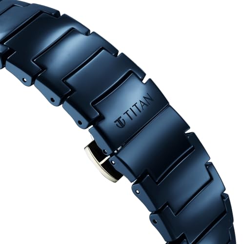 Image of EDGE Titan Fumage Quartz Analog with Blue Dial Blue Ceramic Strap Watch for Men - 10055QC01