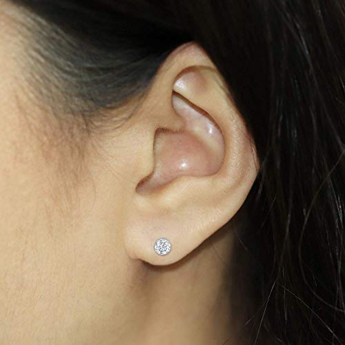 14k Gold Round Moissanite Stud Earrings (1 to 7ct TGW, J-K) Bezel-set, Push-Back by Diamond Wish4