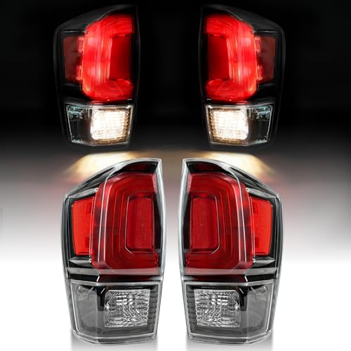 MAYELLO Pair Clear Lens Black Tail Lights w/bulbs fit for 2016-2023 Toyota Tacoma Trucks Plug & Play Replacment Rear Lamps