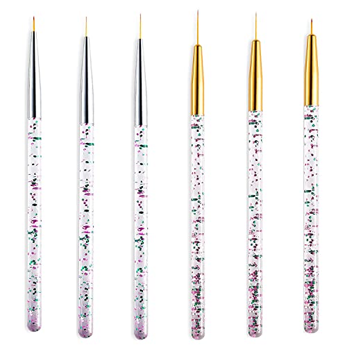 SALOCY Eyeliner Brushes, Fine Point Eye Makeup Gel Eyeliner Brush, Nail Art Brushes for Gel Polish, Silver and Golden,6 Pieces