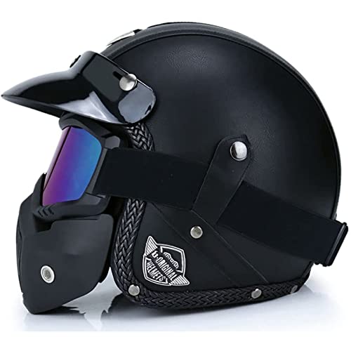 EBAYIN Brain - Cap Casque Bol Retro Harley Moto Demi Casque Jet Casque 3/4 Casque Cruiser Chopper Scooter SéCurité Anti-Collision Casque Dot+ECE Open-Face Helmet,F-M=（57~58cm）