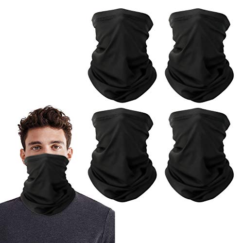 Cooling Neck Gaiter Fack Mask for Men Women Summer - Lightweight Breathable Multipurpose Bandana - Black - 4 Pack