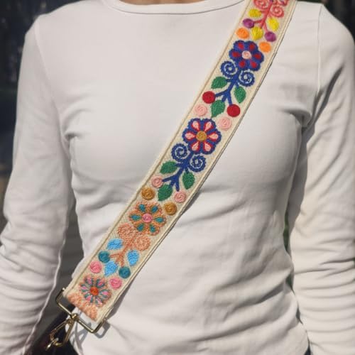 Image of Crochet Flower Purse Strap,Knit Wide Replacement Crossbody for Shoulder Strap Bag Adjustable 2inch Guitar Strap