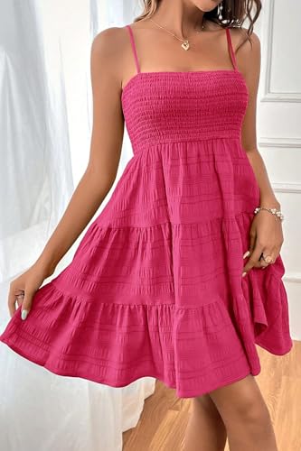 Image of HVEPUO Women Spaghetti Strap Sleeveless Smock Cami Mini Dress Summer Vacation Flowy Boho A Line Swing Short Dresses for Women