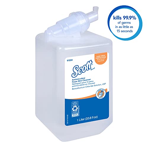 Scott Professional Antimicrobial Foam Skin Cleanser (91554), 1.0 L, Foaming, Clear, No Fragrance Added, Manual Hand Soap Refills, 0.1% Benzalkonium Chloride (6 Bottles)