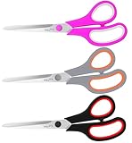 HeyPX 8.5' Scissors All Purpose for Office, Home, School, Sewing, Fabric and Crafts, Stainless Steel Heavy Duty Scissors with Ultra Sharp Blades and Comfort Grip Handles, 3 Pack, Multicolor