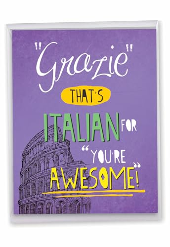 NobleWorks - Large Group Thank You Card in Italian (8.5 x 11 Inch) Gratitude, Appreciation Gift - Grazie You're Awesome J3533TYG-US