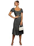 LYANER Women's 2 Piece Outfits Floral Self Tie Knot Crop Top and Midi Skirt Set Black Medium