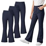 Resinta 3 Pack Girls Uniform Pants, Bell Bottoms for Girls School Uniforms, Flare Pants with Front Buttons & Pockets, 5-15Y