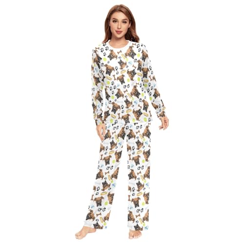 Unisex Pajama Set Long Sleeve Sleepwear Soft 2 Piece Loungewear Boxer Dog Pj Sets for Women & Men3