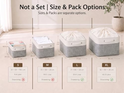 Boîtes de rangement en tissu Mangata extra large gris et blanc
