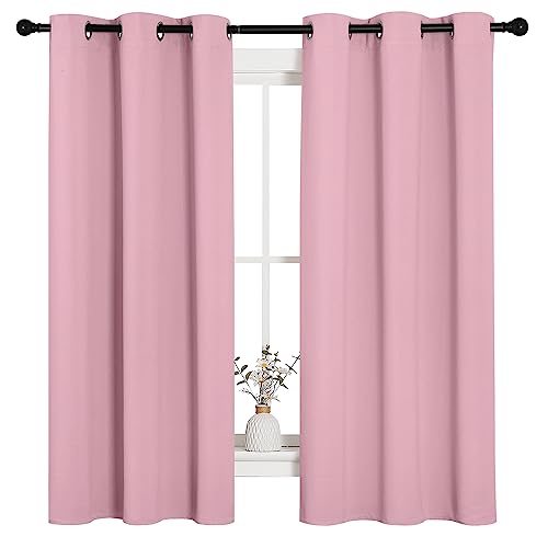 Image of NICETOWN Room Darkening Curtains 63 inch Long Set of 2 for Bedroom, Rouge Pink Nursery Essential Thermal Insulated Solid Grommet Top Blackout Curtains /Drapes (1 Pair, 42 inches Wide)