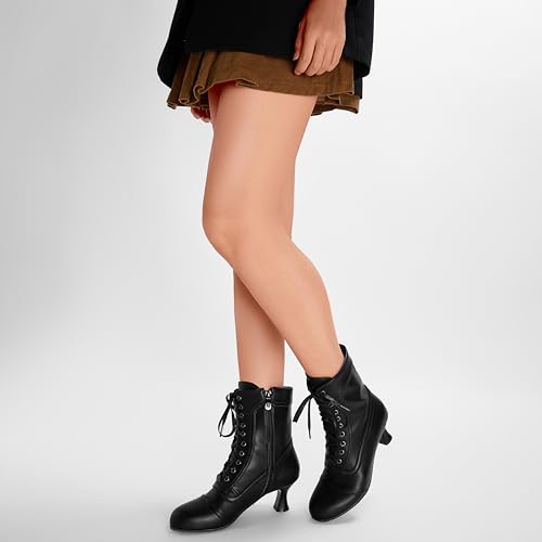 Women Victorian Boots Lace Up Ankle Boots Round Toe Kitten Heel vintage Booties Side Zipper2