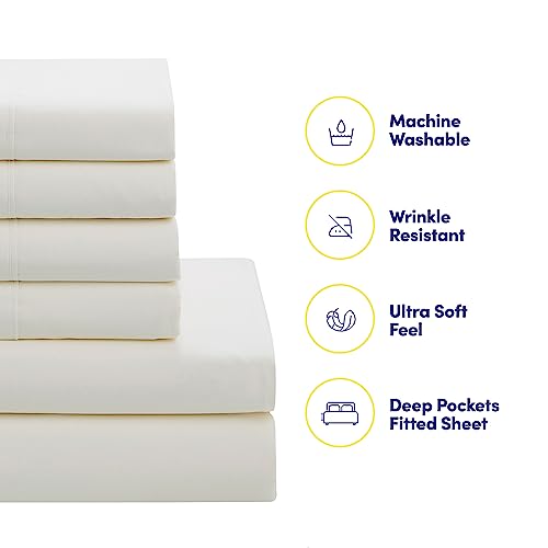RV Short Queen Comforter Set for RV Camper - Comforter Set with Fitted & Flat Sheet, 4 Pillowcases - Tailored for RV Short Queen Beds - Cozy Essentials for Your RV Bedroom, Ivory