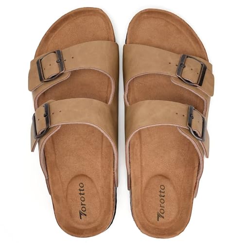 Image of Torotto Womens Slides with Cork Footbed Open Toe Adjustable Webbing Flat Sandals for Walking | Beach | Indoor