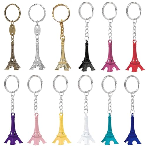 12 Pièces Porte-Clés Tour Eiffel Pairs Souvenir de France Mini Pendentif Tour Eiffel de Paris Porte-Clés Rétro Souvenir Sac À Main pour Fêtes et...