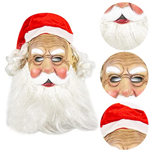 Generic Máscara realística de látex do Papai Noel com chapéu para festa adereços de rosto inteiro De