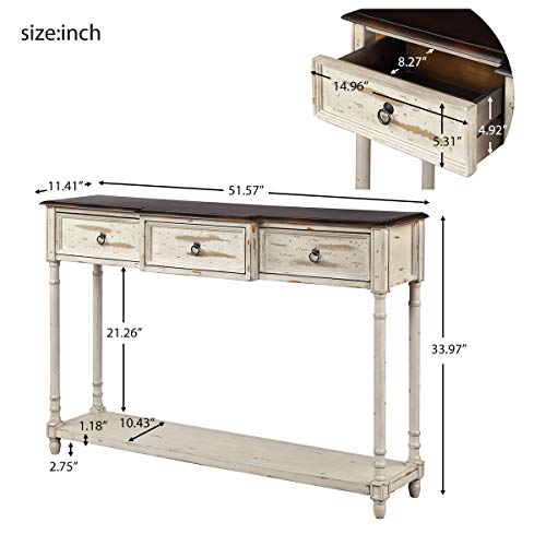 Merax Long Console Table With Drawers For Entryway Rustic Style, Farmhouse Sofa Table With 3 Drawers And Tapered Table Legs For For Living Room Hallway, Beige #TOP1