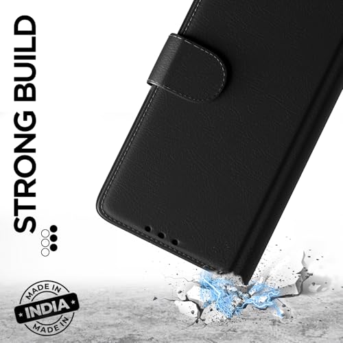 Image of Pikkme Flip Cover for Mi Redmi A7 Pro /Poco C85x 5G / C81 Leather Finish | Inside TPU with Card Pockets | Wallet Stand and Shock Proof | Complete Protection Flip Case (Black)