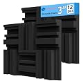 TroyStudio Thickened 12 X 12 X 3 Inch Acoustic Foam Panels in Diffusion Pattern, 12 Pcs High Density Sound Absorbing Foam Diffuser, Soundproof 3D Wall Padding Tiles for Recording Studio Home Office