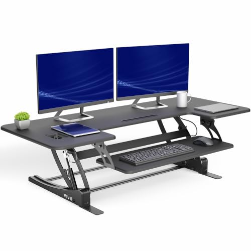 Image of VIVO 54 inch Manual Height Adjustable Large Standing Desk Converter, Quick Sit-Stand Desk Riser, Tabletop Pneumatic Assist Height Adjust 6.5 to 17 inch, Black, DESK-V054V