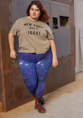 kukubird Plus Size Women's Gym Printed Design Cartoon Fitness Leggings Running Yoga Exercise Curve Pants Tights Size 14-18 Stretchable (Galaxy)