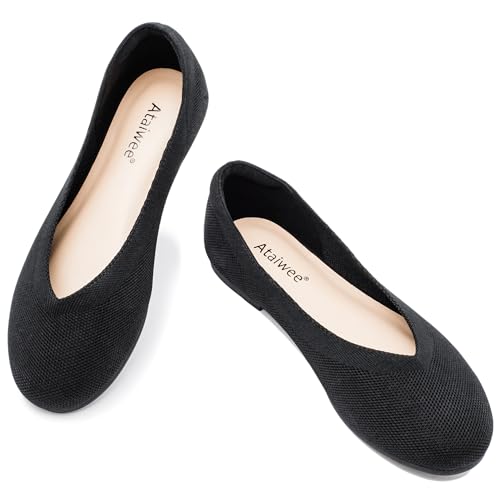 Ataiwee Women's Wide Width Flat Shoes - Dressy Knitted Soft Breathable Cute Slip-On Ballet Flats.2