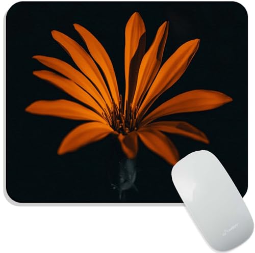 Image of Mouse Pad Orange Flower, Premium-Textured Custom Mouse Mat Design, Washable Mousepad Lycra Cloth, Non-Slip Rubber Base Computer Mouse Pads for Wireless Mouse