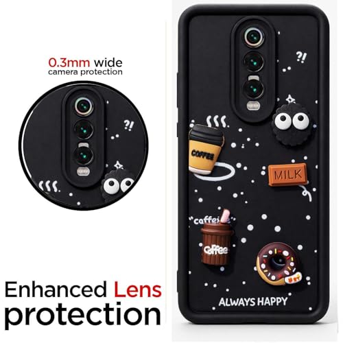 Image of Bintage Case Cute Fun Taddy| 3D Ball Bear| Donut| Coffee Rubber Case Camera Protection Back Cover Compatible for Mi Redmi K20 Pro - Black