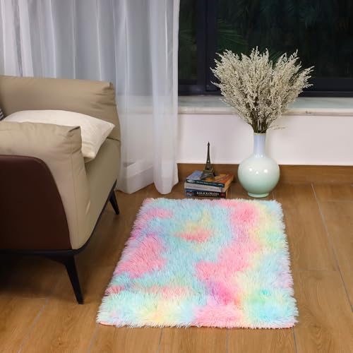 Oxford Homeware Rugs Living Room 60x110 cm – Rainbow Area Rugs for Bedroom Small – Fluffy Shaggy Super Soft Non Slip Rug Washable Modern Floor Carpets Bedside Rug for Kids Room - Image 8