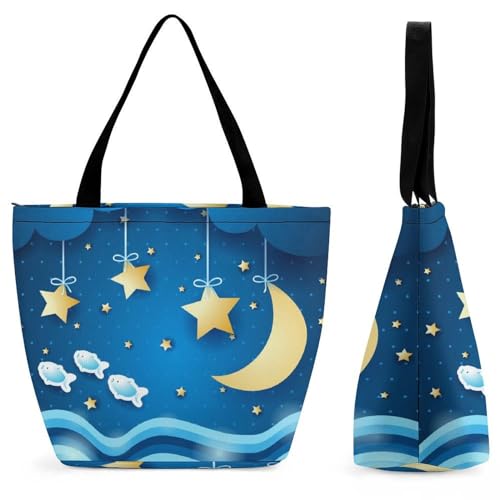 Sac à main étoiles lune pour femme grand cabas de shopping et voyage 28.5x18x32.5cm