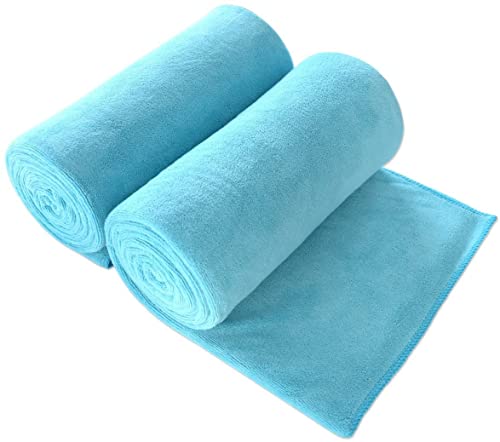 Image of JML Large Microfiber Bath Sheet Towel, 2 Pack, 35 inch x 70 inch, Aquamarine | Soft, Super Absorbent, Fast Dry, Hanging Loop, For Adult Gym Yoga Sauna