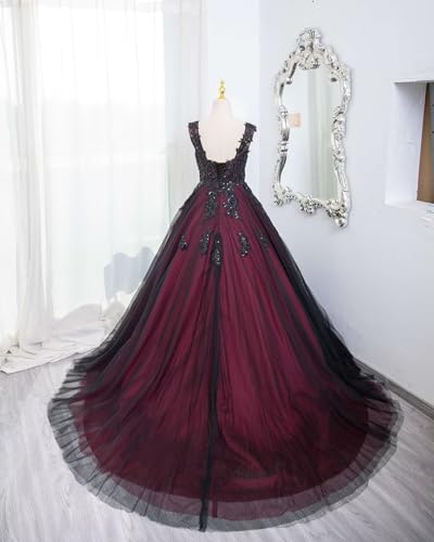 Mouccy Lace Black Wedding Dresses for Bride Beaded A-line Prom Dress for Women Off Shoulder Tulle Party Evening Ball Gowns2