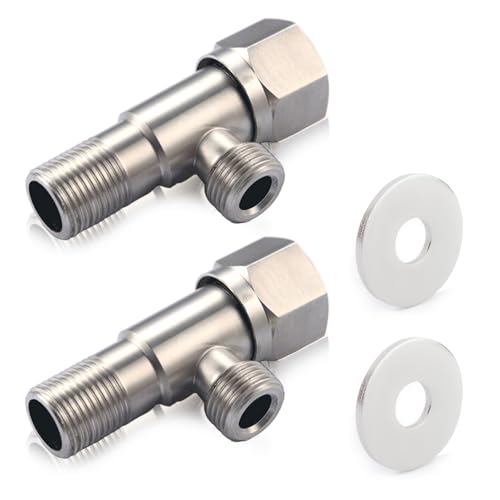 2 Piezas Llave de Paso Agua de 1/2 Pulgadas, 304 Inoxidable Llaves de Paso de Agua Baño (1/2-Entrada 3/8-Salida) Válvula para Baño, Inodoro, Lavabo
