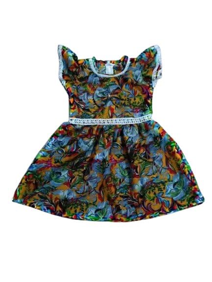 World Trendy Fashion Fancy Girls Solid A-Line Frock – Trendy Baby & Toddler Dress for Daily &Short Sleeves Multi 2-3 Y Multicolour-image-4