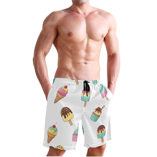 Men's Swim Trunks Quick Dry Swimming Shorts with Pocket Ice Cream and Desserts Pattern Swimsuit Trunks3