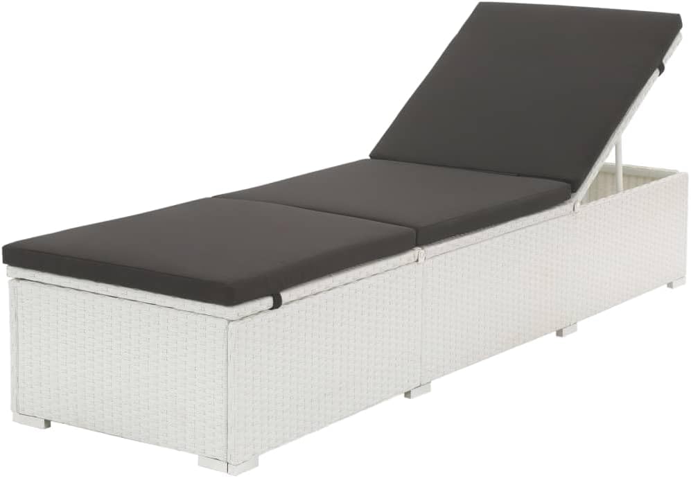 vidaXL Patio Lounge Chair, Sunlounger with Adjustable Backrest and Footrest, Sunbed with Cushion, Pool Lounge Chair for Outdoor, White Poly Rattan