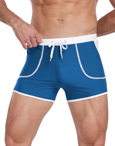 Husmeu Men's Swimming Trunks Short Sport Boxer Quick Dry Beach Swim Trunks with Elastic Waistband and Two Big Pocket Blue L