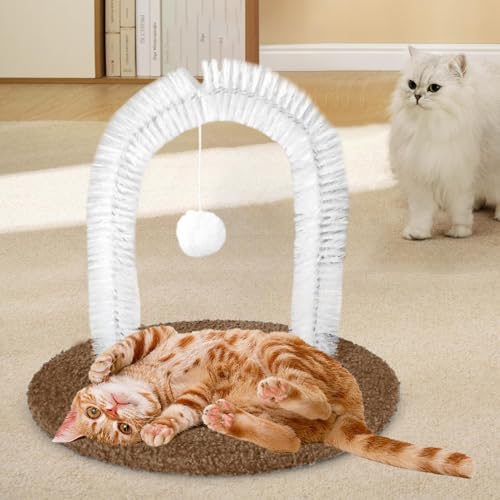 Toiletteur autonome pour chat d'intérieur avec poteau anti-peluches et grattoir multifonction