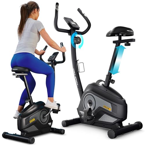 TREX SPORT Heimtrainer Fahrrad TX-400MB RECK | Fitnessbike mit verstellbarem Magnetwiderstand und LCD-Monitor | leises Hometrainer Fahrrad Grau