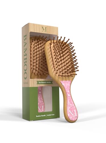 MOONIE'S 100% Bamboo Hair Brush, Mini Paddle Brush with Bamboo Bristles, Premium Bamboo Wood Detangling Brush, Bamboo Brush for Long Hair, Hair Brush, Wooden Hair Brush for Women, Men & Children