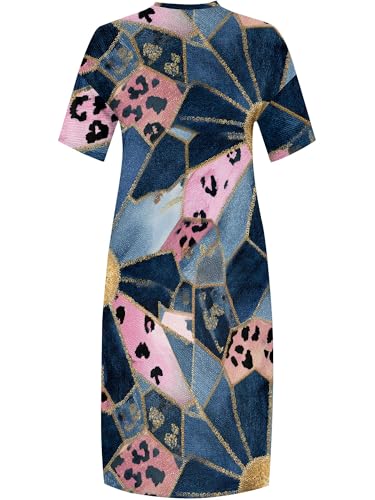 Image of SUZONANA Plus Size Denim Print Maxi Dresses for Women Casual V Neck Short Sleeve with Pockets Soft Jean Look Dress XL-6XL