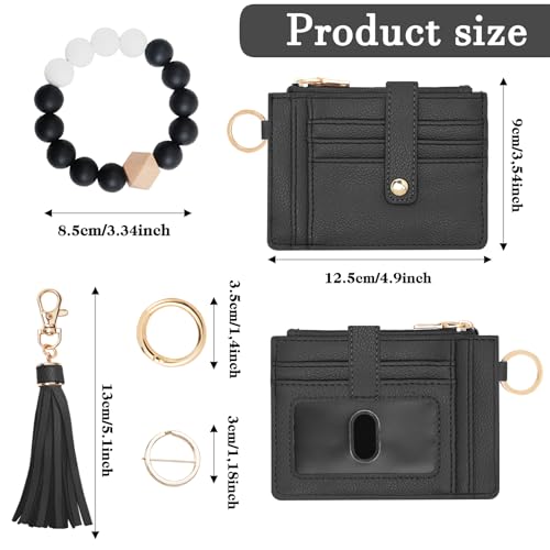 Image of KNGITRYI Wristlet Wallet for Women,RFID Keychain Wallet with Beaded Strap | 8 Card Slots,ID Window,Zipper Pocket,Leather Tassel,Compact Design