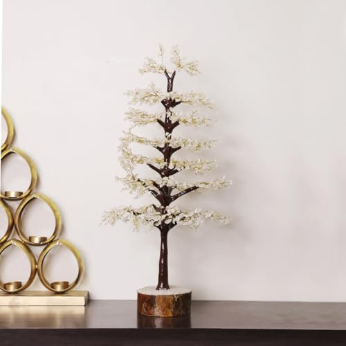 Image of Clear Quartz Crystal Tree (1500 Beads) M-Seal Showpieces for Aesthetic Home Decoration | Handmade Gemstone Showpiece for Home Decor Living Room & Feng Shui | Spiritual Gifting & Decorative Items